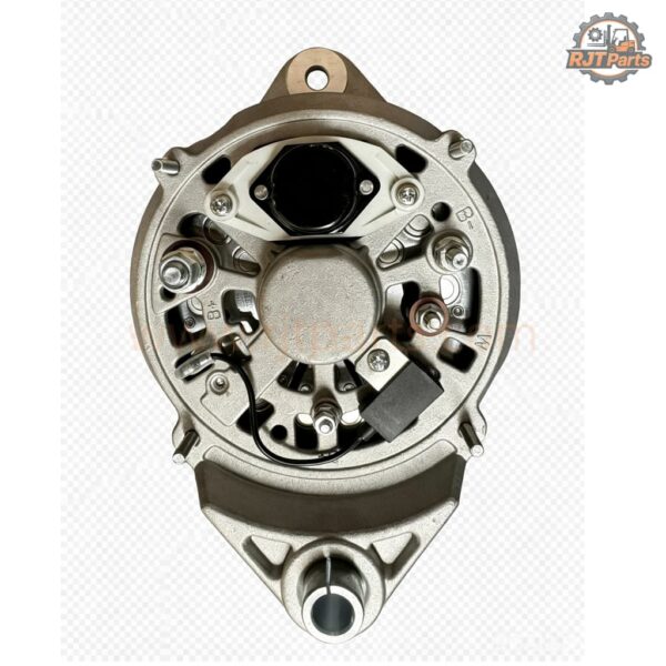15067533 Alternator 24V 80A for Volvo L120F Wheel Loader, Heavy Duty Replacement Generator (3) 15067533 generator side view, heavy-duty aluminum housing and pulley for Volvo L120F loader
